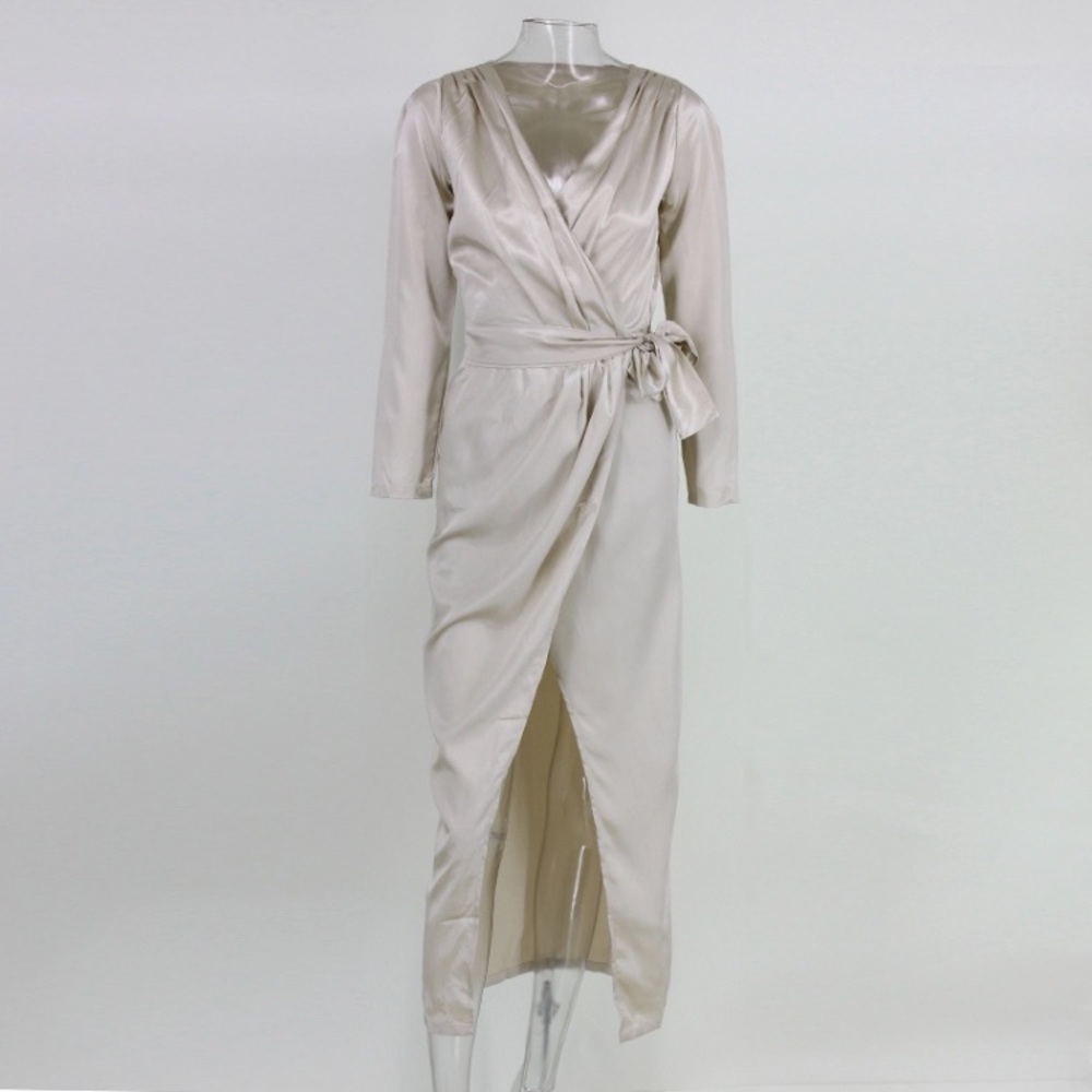Satin Feel Dress High slit